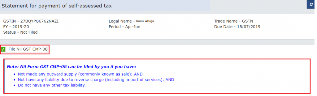 Filing a Nil GST CMP-08