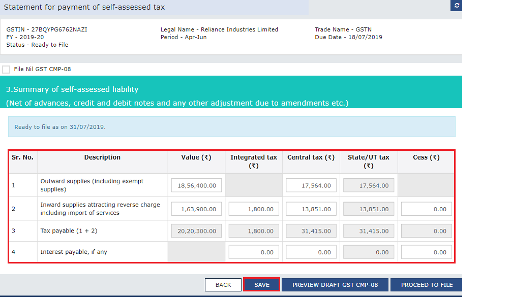 filing Non-Nil GST CMP-08