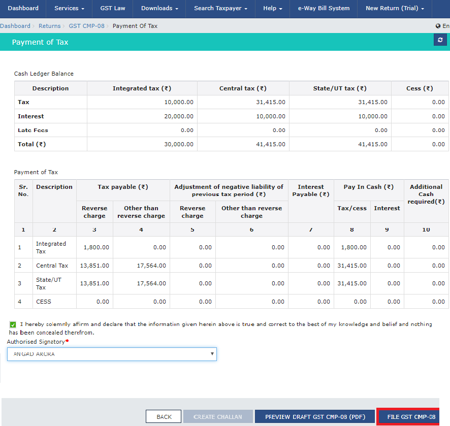 Filing GST CMP-08