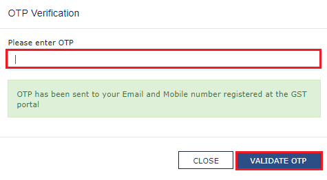 OTP verification for Filing CMP-08 with EVC