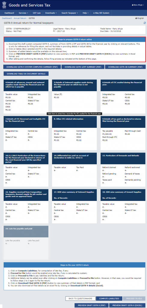 File GSTR 9 for normal Taxpayers