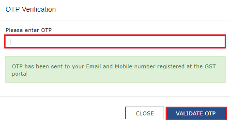 OTP verification for filing with EVC