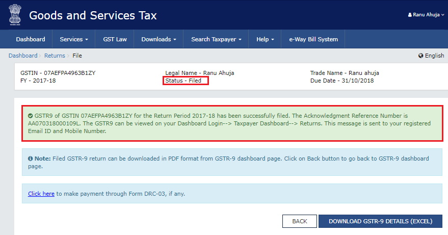 GSTR-09 Status: Filed