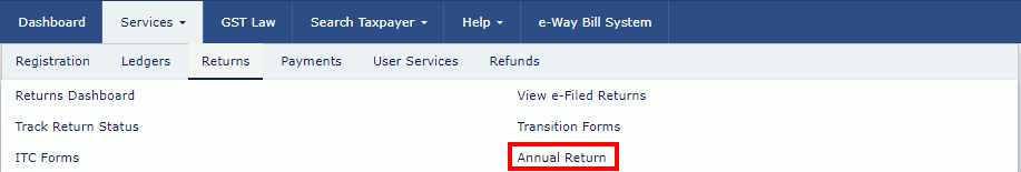 Annual returns service on the GSTR portal