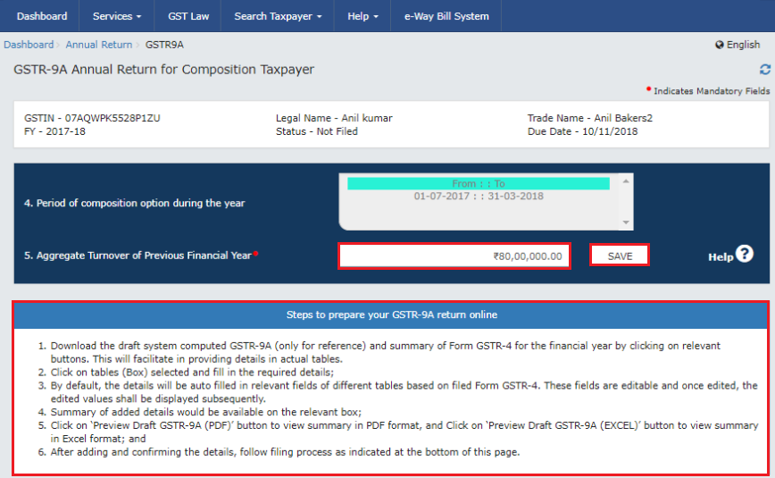 Aggregate Turnover got GSTR 9-A