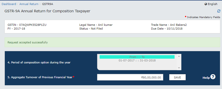 Aggregate Turnover got GSTR 9-A saved