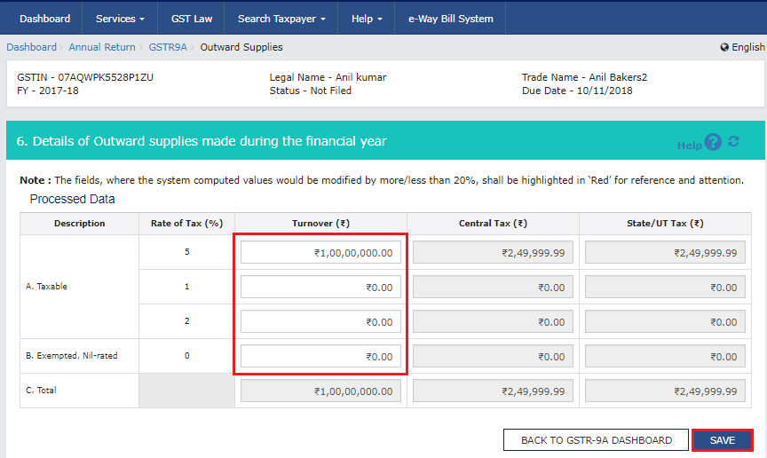 Editing GSTR 9A Tables