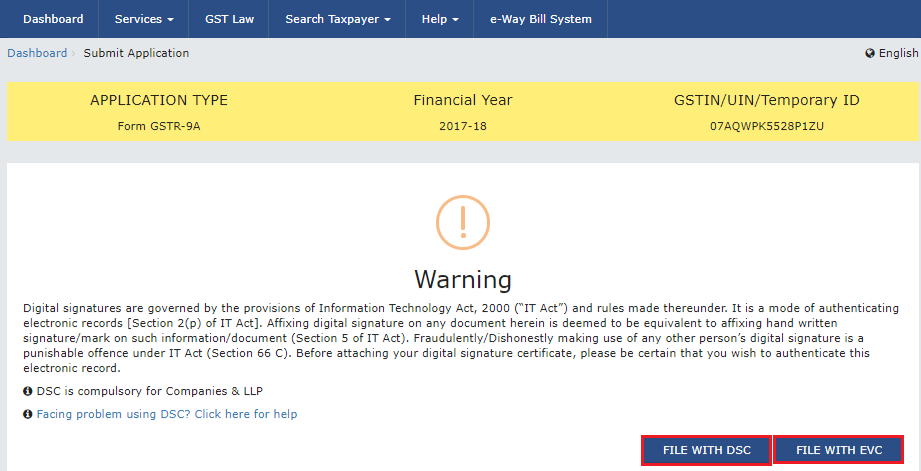 File GSTR-9A with DSC or EVC