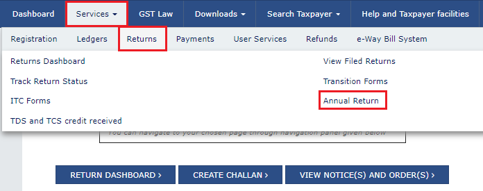 Annual Returns service on GST Portal