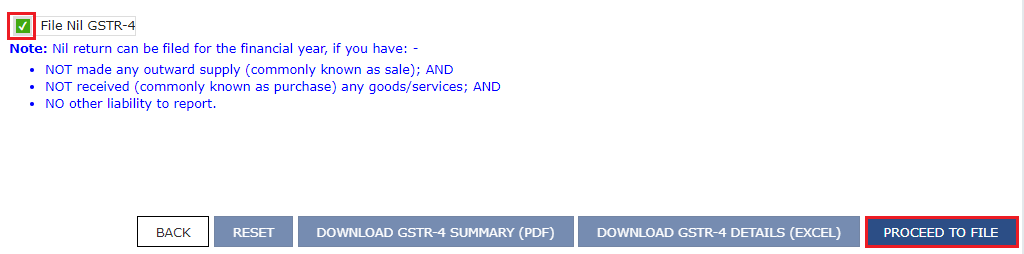 Nil Return filing for GSTR-4