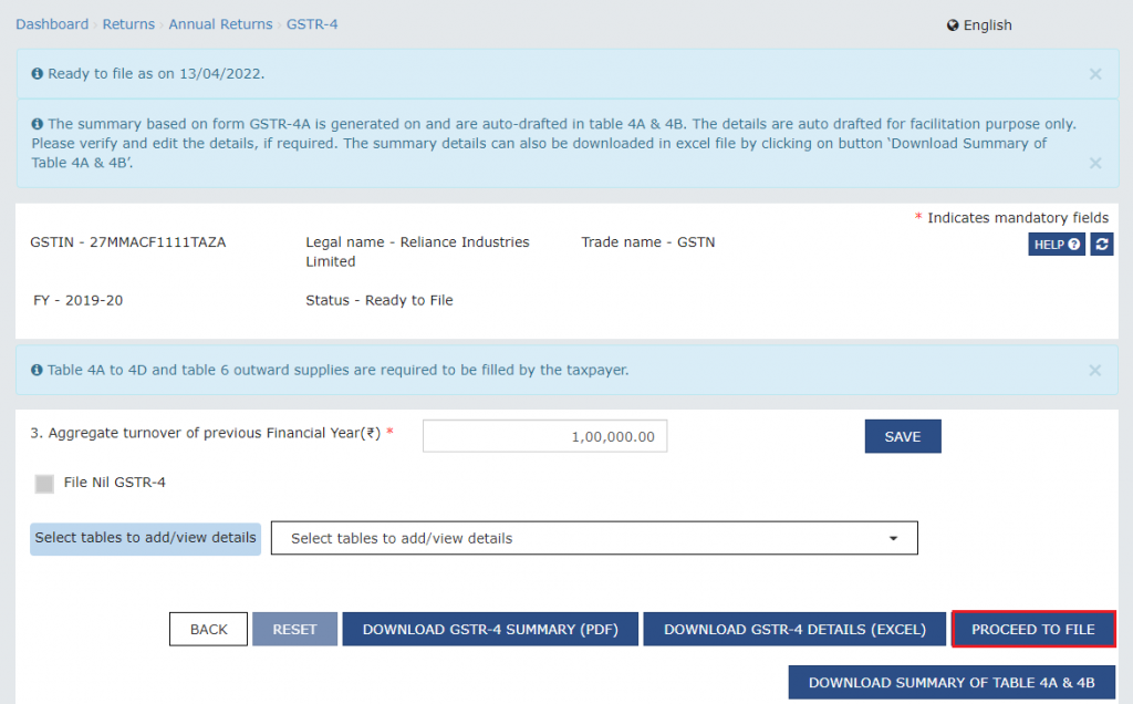 Proceed to file GSTR-4