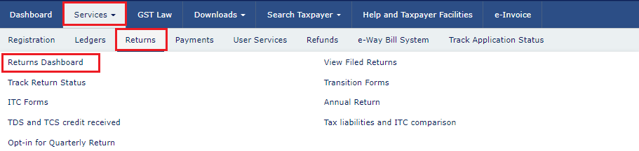 Go to returns Dashboard on GST portal