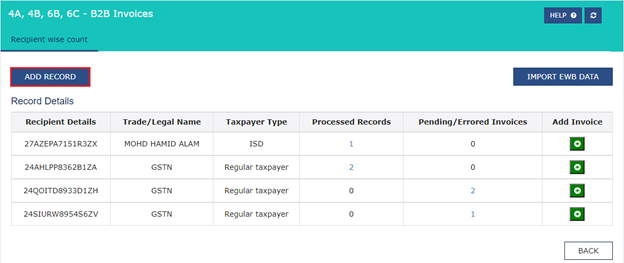 Add or delete invoices or details in GSTR-1 form