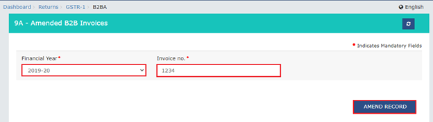 Select financial year and period for amending gstr-1 data