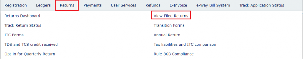 Go to filed Returns on GST portal