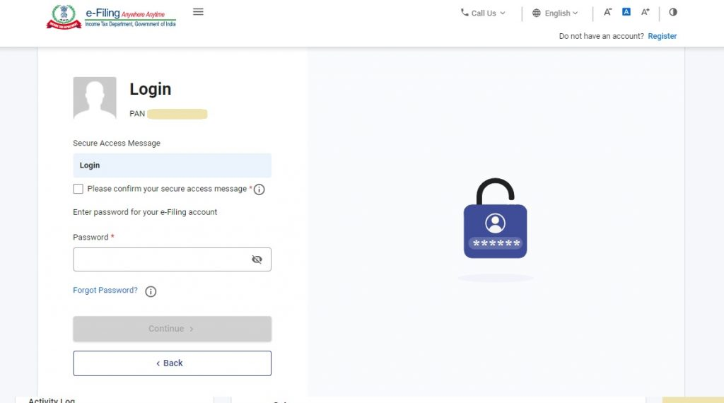 Login on Income tax portal with your password