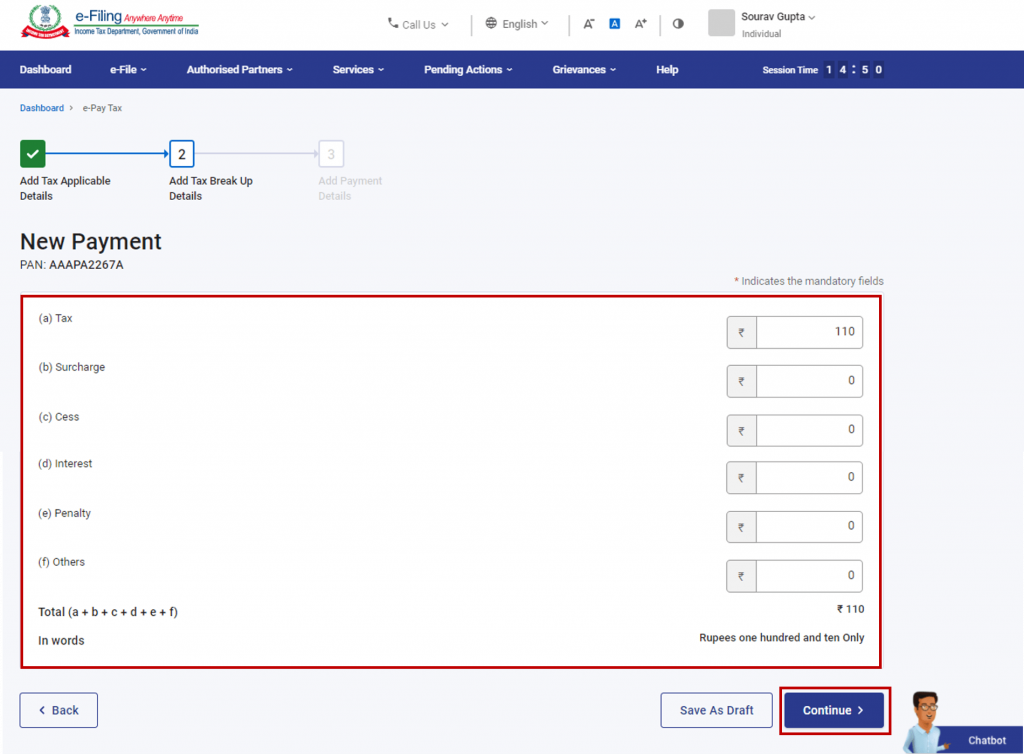 ITR payment tax breakdown