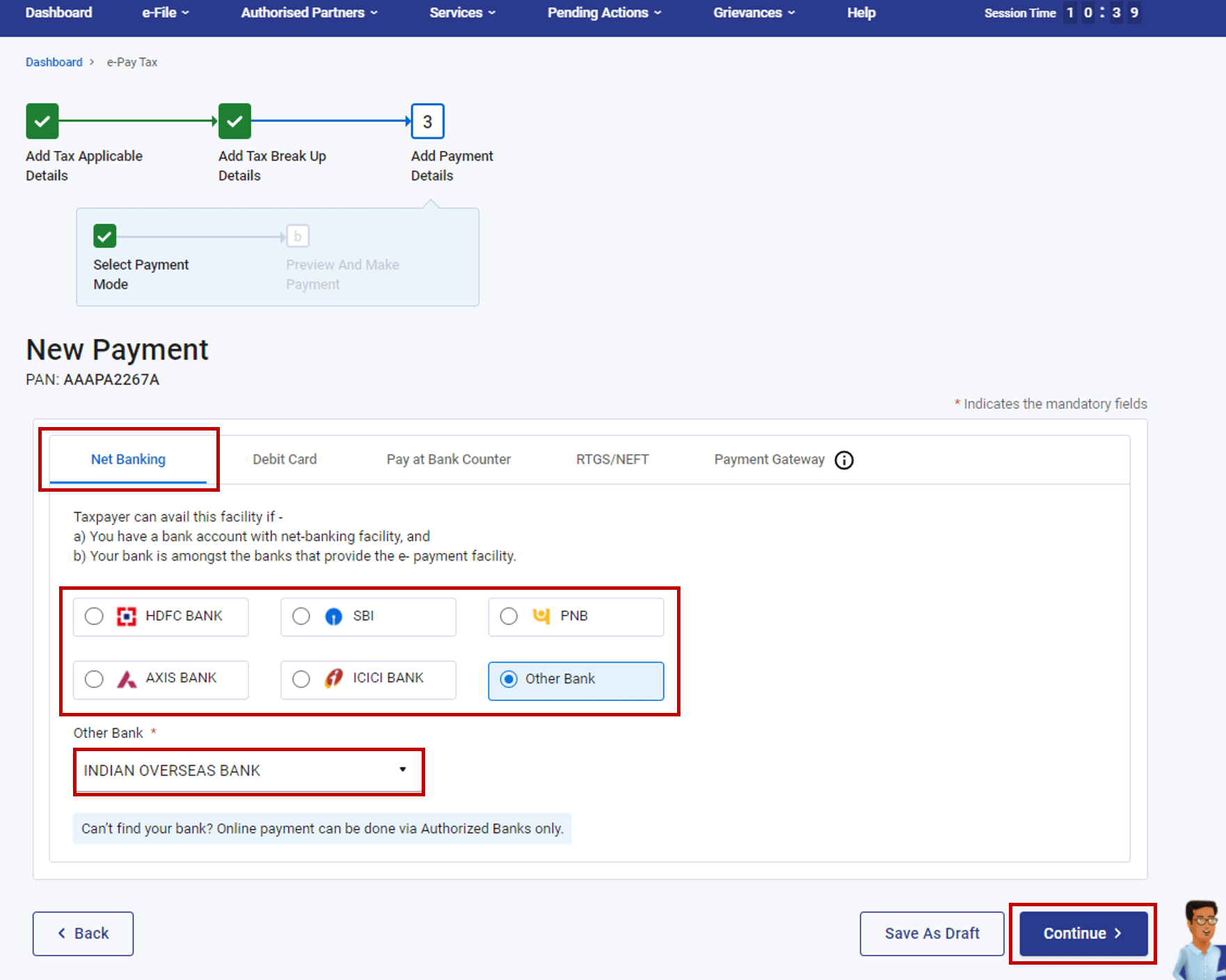 ITR payment option