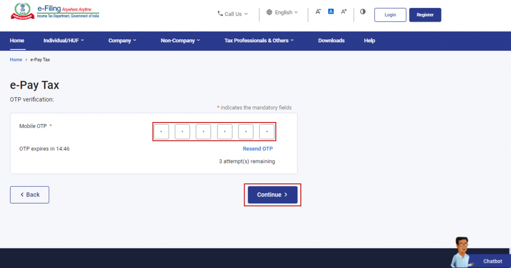 OTP verification for e-filing