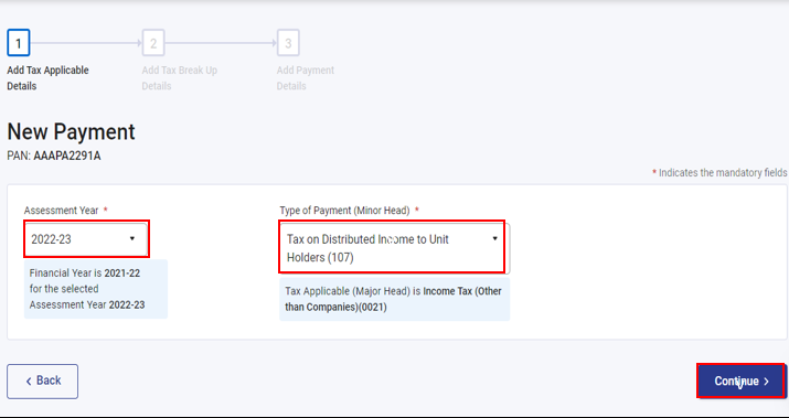 Pick tax payment assessment year