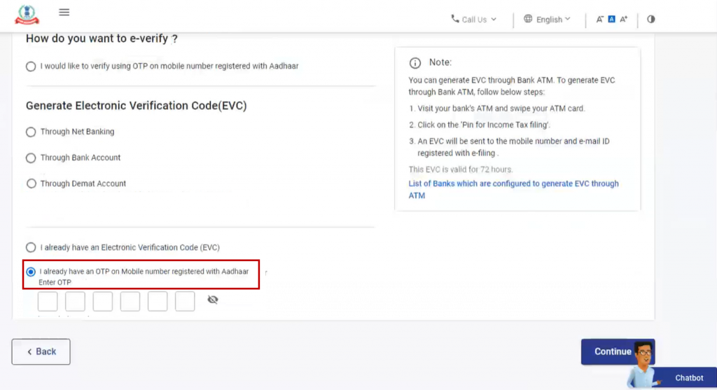 Choose e-verification via Aadhar with existing code