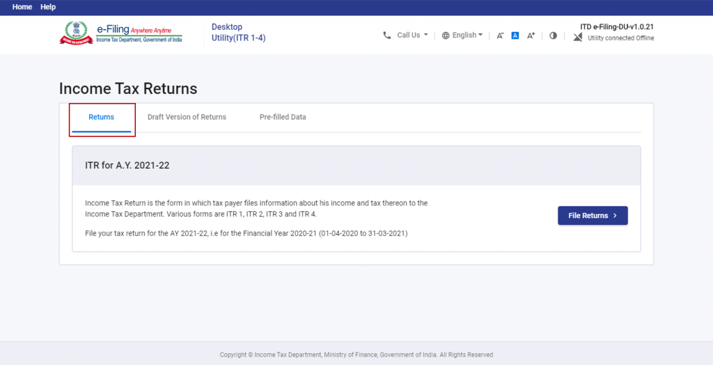 File Return on JSON offline utility