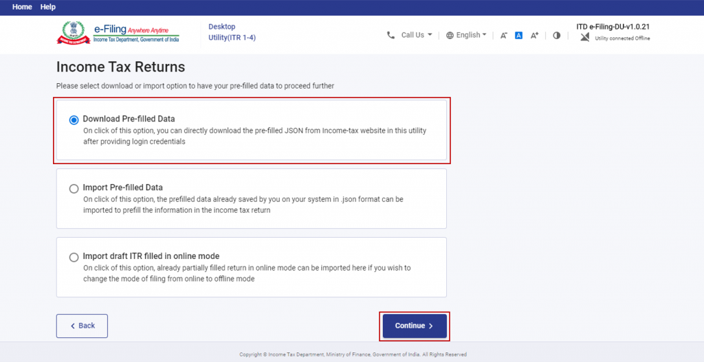 Download pre-filled data for ITR on JSON offline utility