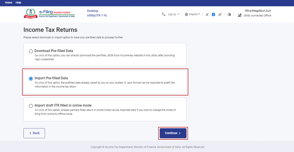 Import pre-filled data for ITR on JSON offline utility