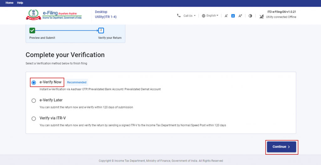 Finally e-verify for successfully filed ITR