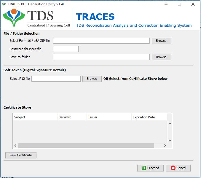 Using TRACES utility to open FORM 16A