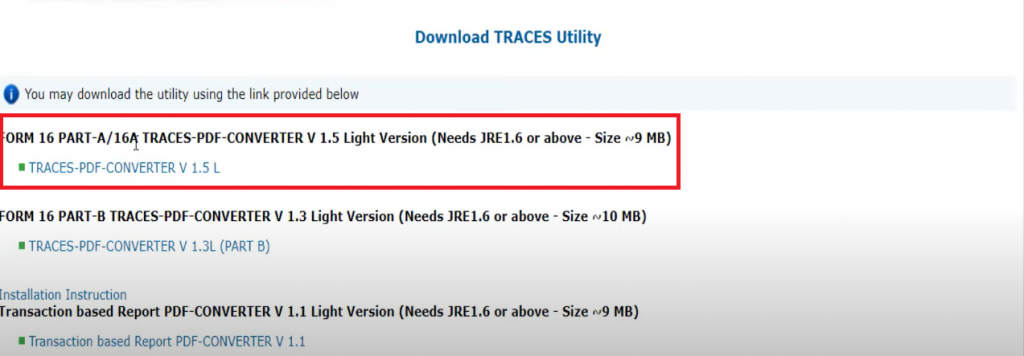 Download TRACES utility for form 16A