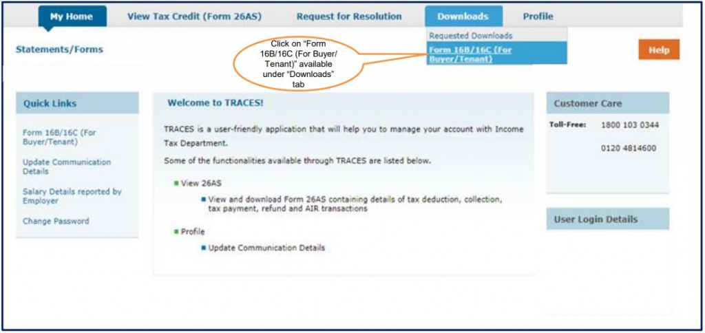 Selecting Form 16B on TRACES