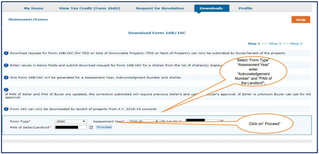 Inputting Data for Form 16B download on TRACES