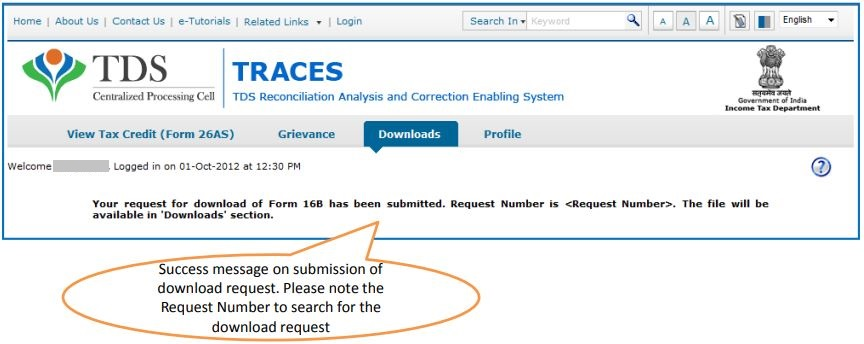 Successful request for download Form 16B