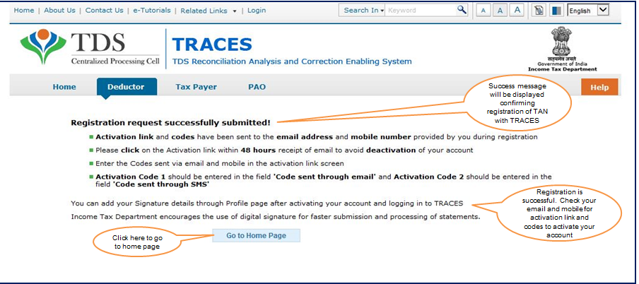 TRACES Registration Activation Code
