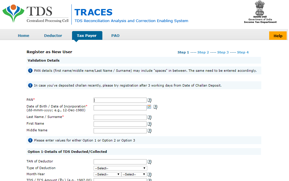 TRACES Registration form