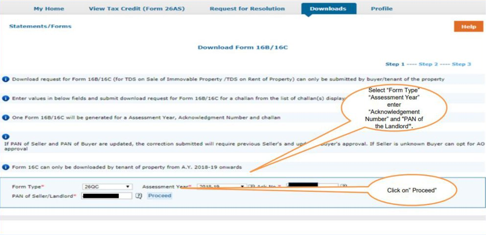 Necessary Details for Form 16C download  on TRACES