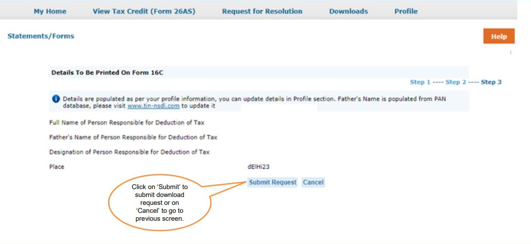 Request Form 16C on TRACES