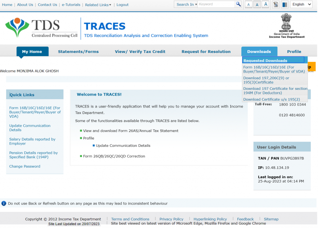 Requested Downloads on TRACES