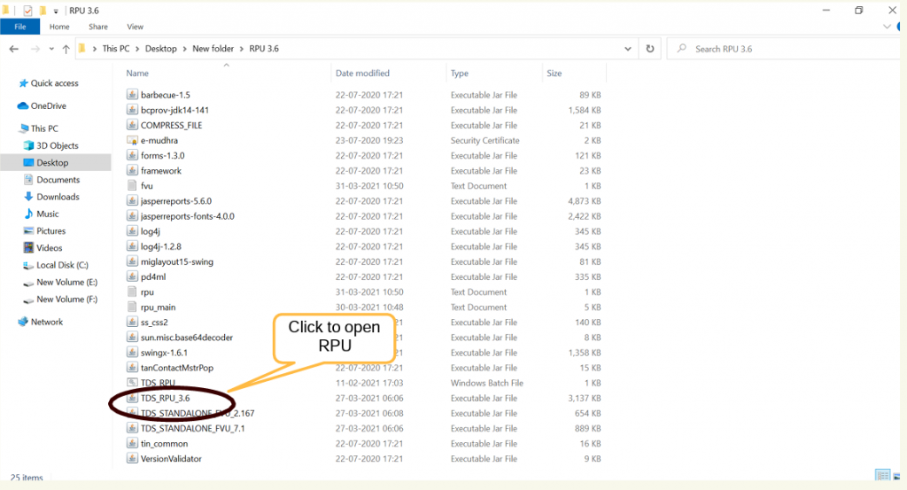 Opening RPU tool for filing TDS