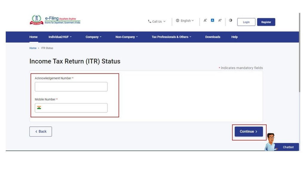Income tax Return Status Page