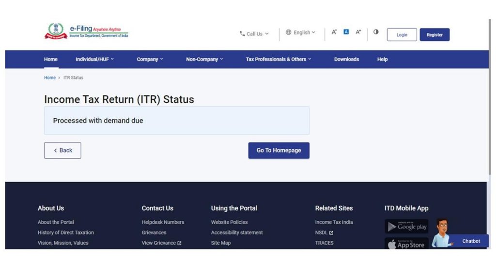 Income tax return status processed