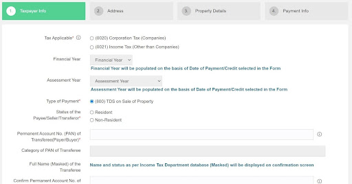 Fill out required details for Form 26QB on Protean website 