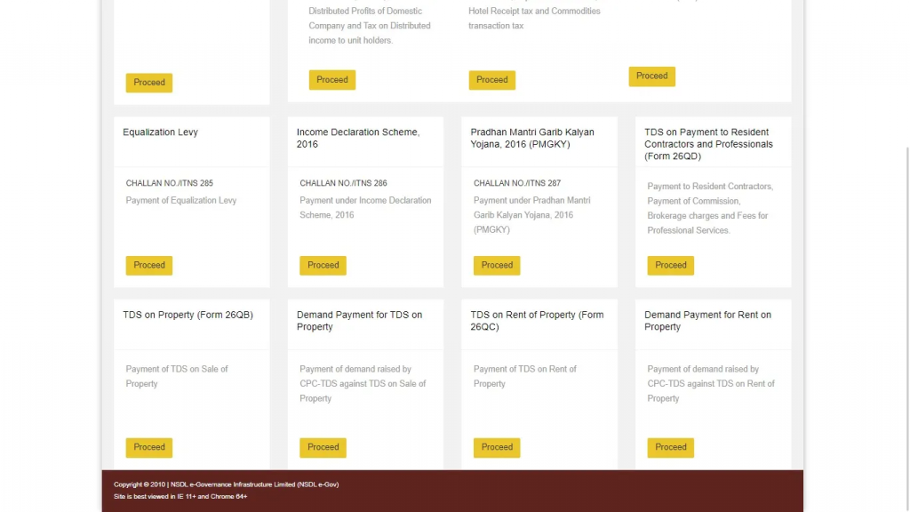 Choosing TDS on Rent of property tab on Protean website 