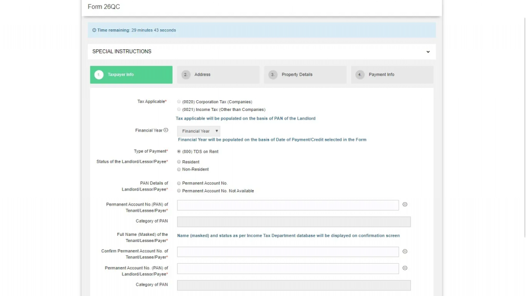 Taxpayer info for Form 26QC