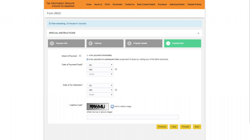 Payment details for Form 26QC