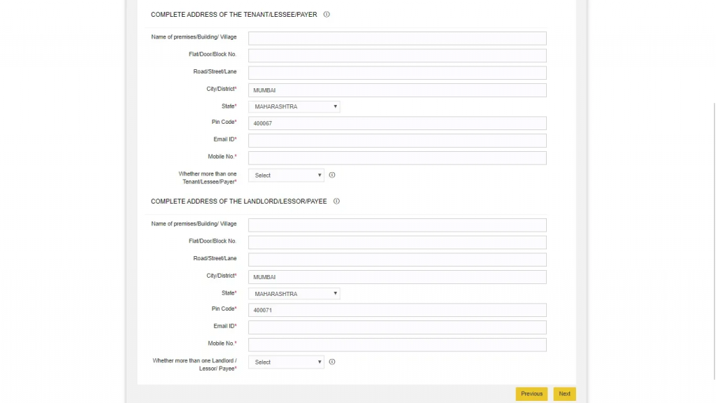 Tenant's and the landlord's address for Form 26QC