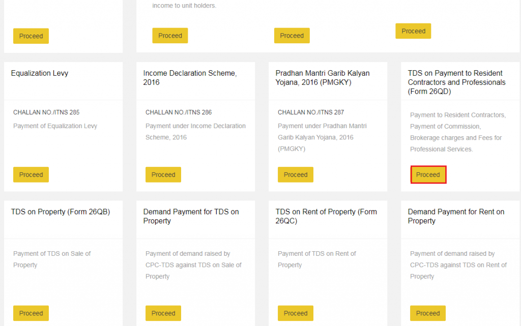 Choosing form 26QD on NSDL website