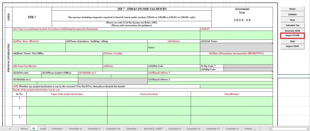 ITR 7 offline filing step 2