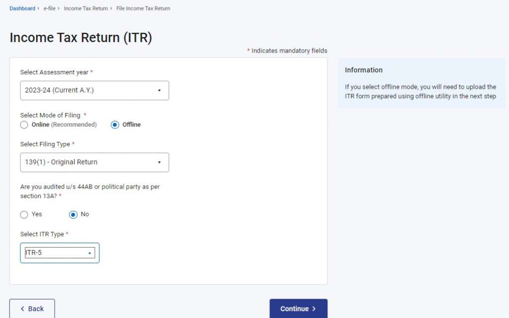 filing itr 5 offline